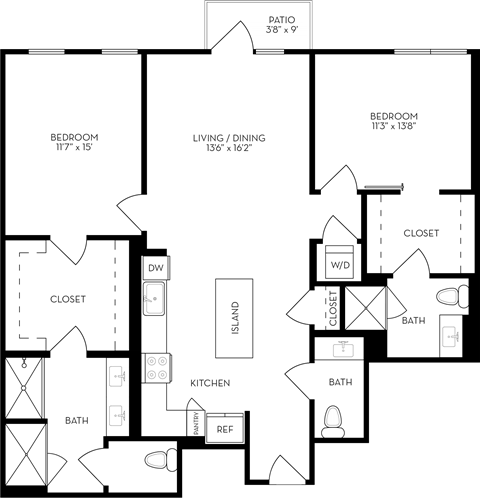 a blueprint of a floor plan of a house with bedrooms and baths
